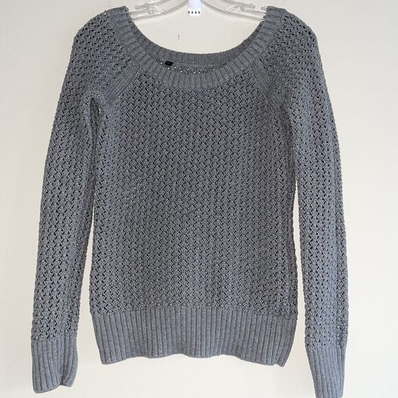 Guess Y2K Gray Sweater Top S Wide Neck Long Sleeves Open Knit Cotton Womens - Picture 2 of 8